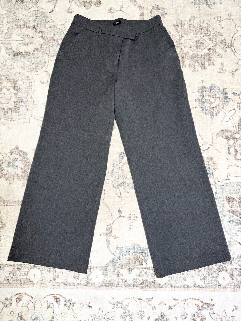 Express Editor Relaxed Trousers Mid Rise 12R Women's Gray Wide-Leg Trousers